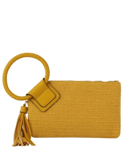 Canvas Cuff Handle Tassel Wristlet Clutch JYM0438 MUSTARD